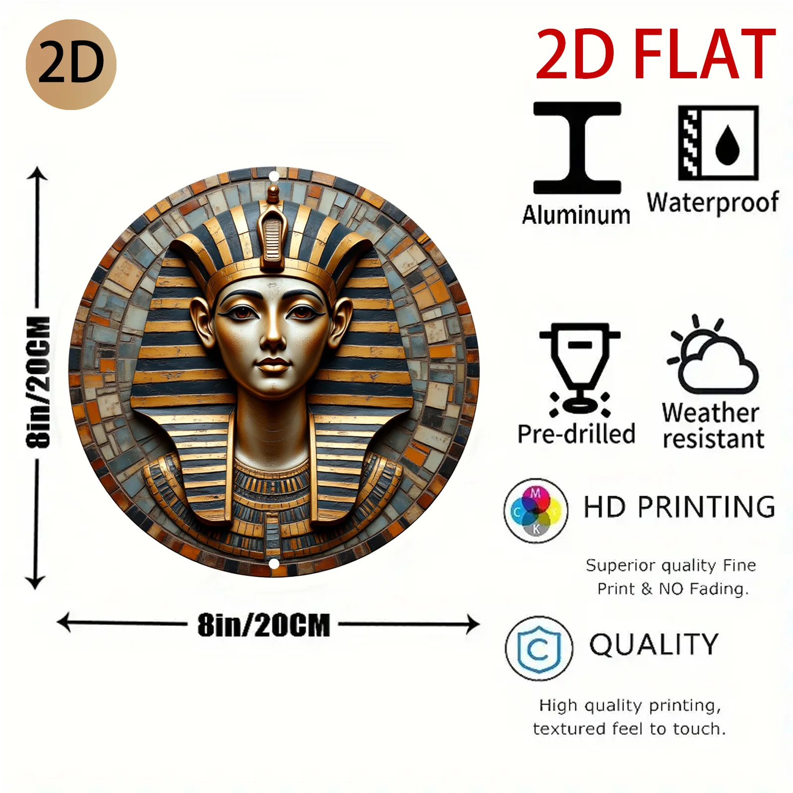 2D Ancient Egyptian Pharaoh Mosaic Stone Texture Antique Study Decor 20x20cm Metal Tin Sign / Iron Plaque