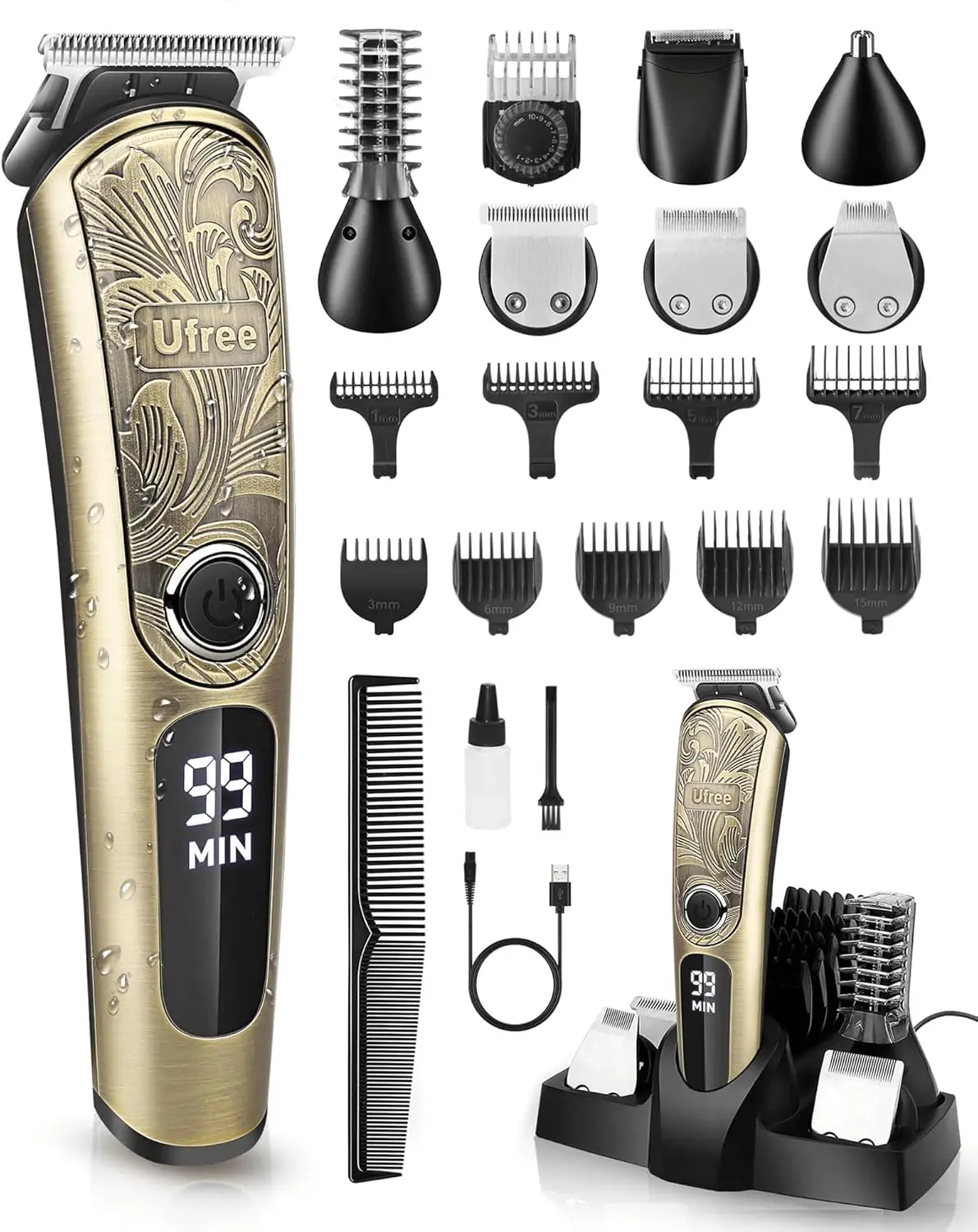 

Waterproof Beard Trimmer with Charging Stand, Electric Razor for Men's Grooming Kit, Hair Clippers for Facial Body Care