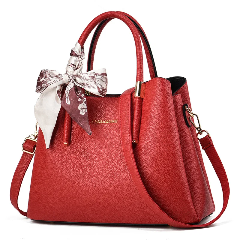 

Simple Solid Color Women's Handbag Texture All-in-one Travel Single Shoulder Crossbody Bag Elegant Bow Silk Scarf Decoration