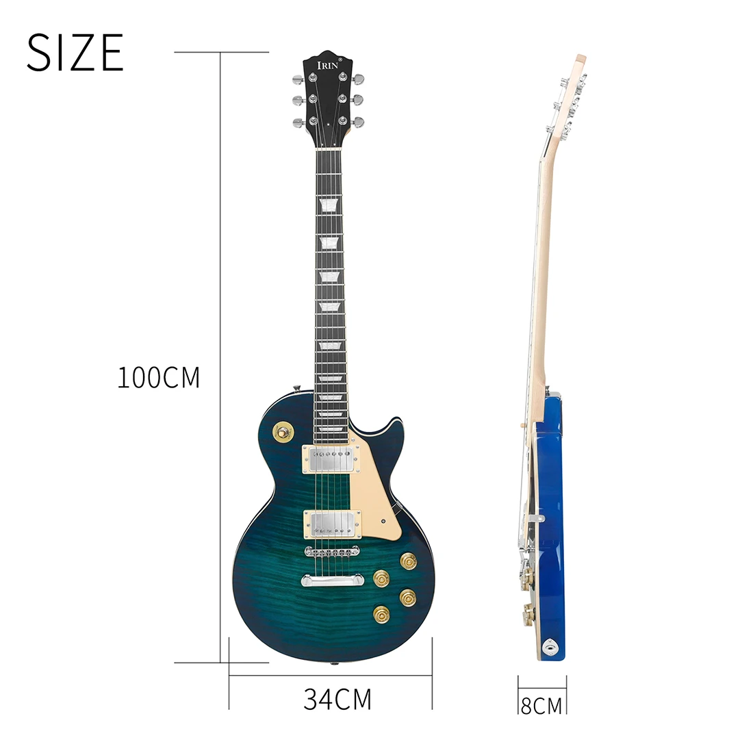 IRIN 6-snarige blauwe elektrische gitaar met tijgerpatroon 39 inch massieve full-size elektrische gitaar starterkit inclusief versterkertas