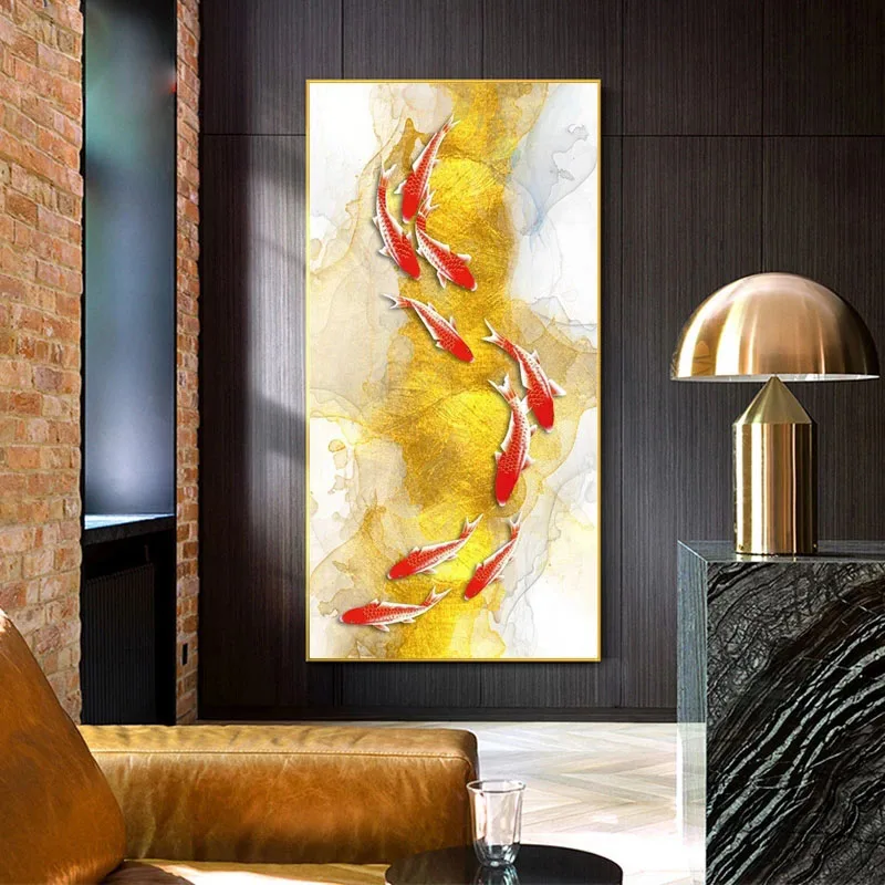 Koi Fish Feng Shui Carp Lotus Pond Pictures Canvas Painting on Canvas Posters and Prints Wall Art Pictures for Living Room