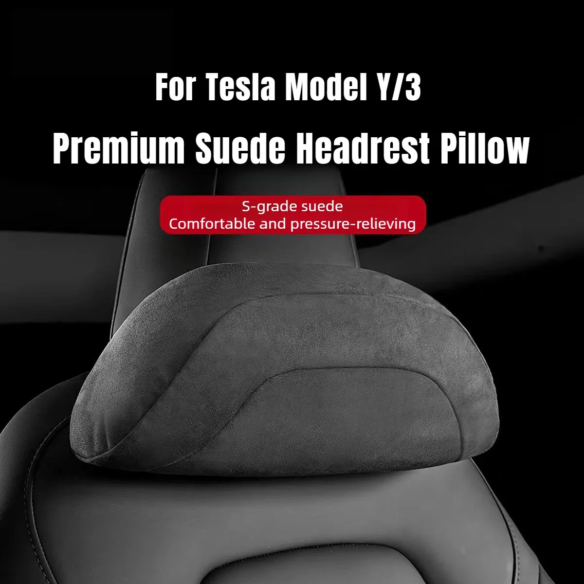 For Tesla Model 3/Y/YL Premium Suede Headrest Pillow Ergonomic Neck Support Cushion Memory Foam All-Season Neck Pillow