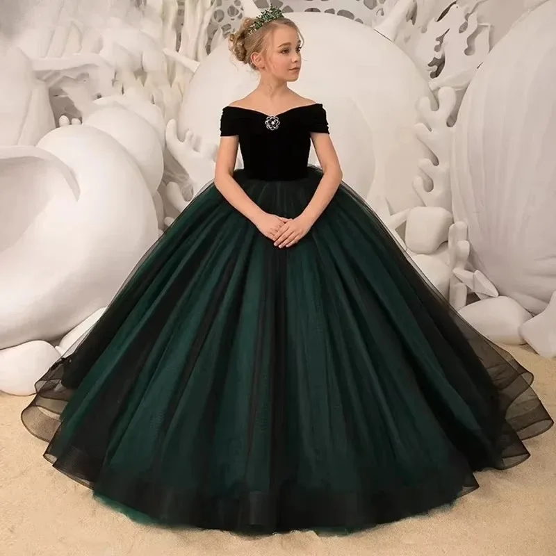 Off The Shoulder Flower Girl Dresses for Wedding Floor Length Girl Birthday Party Gowns First Communion Gowns Customized