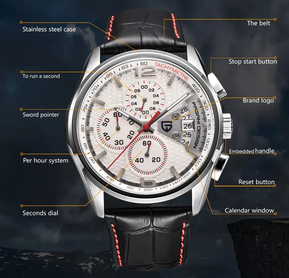 PAGANI DESIGN-Reloj de pulsera de cuarzo automático para hombre, cronógrafo de cristal de zafiro, resistente al agua, con calendario y ventana