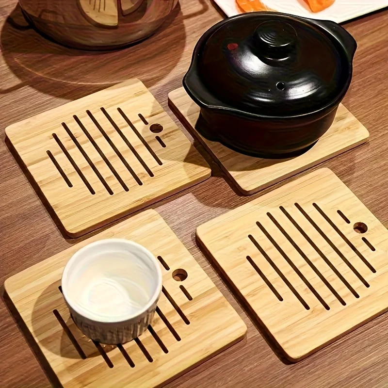 Wooden Heat‑Resistant Trivet Set, Kitchen Heat Insulation Pad, Multi‑Purpose Hot Pad Coaster for Bowls Teapots Dining Table