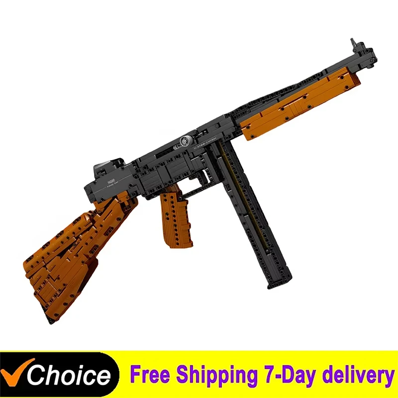 

Военная серия конструкторов GUN: модель пистолета-пулемета на 1370 деталей, стреляющая пулями, MOC, игрушка-конструктор времен Второй мировой войны, кирпичики, игрушки, подарок для детей