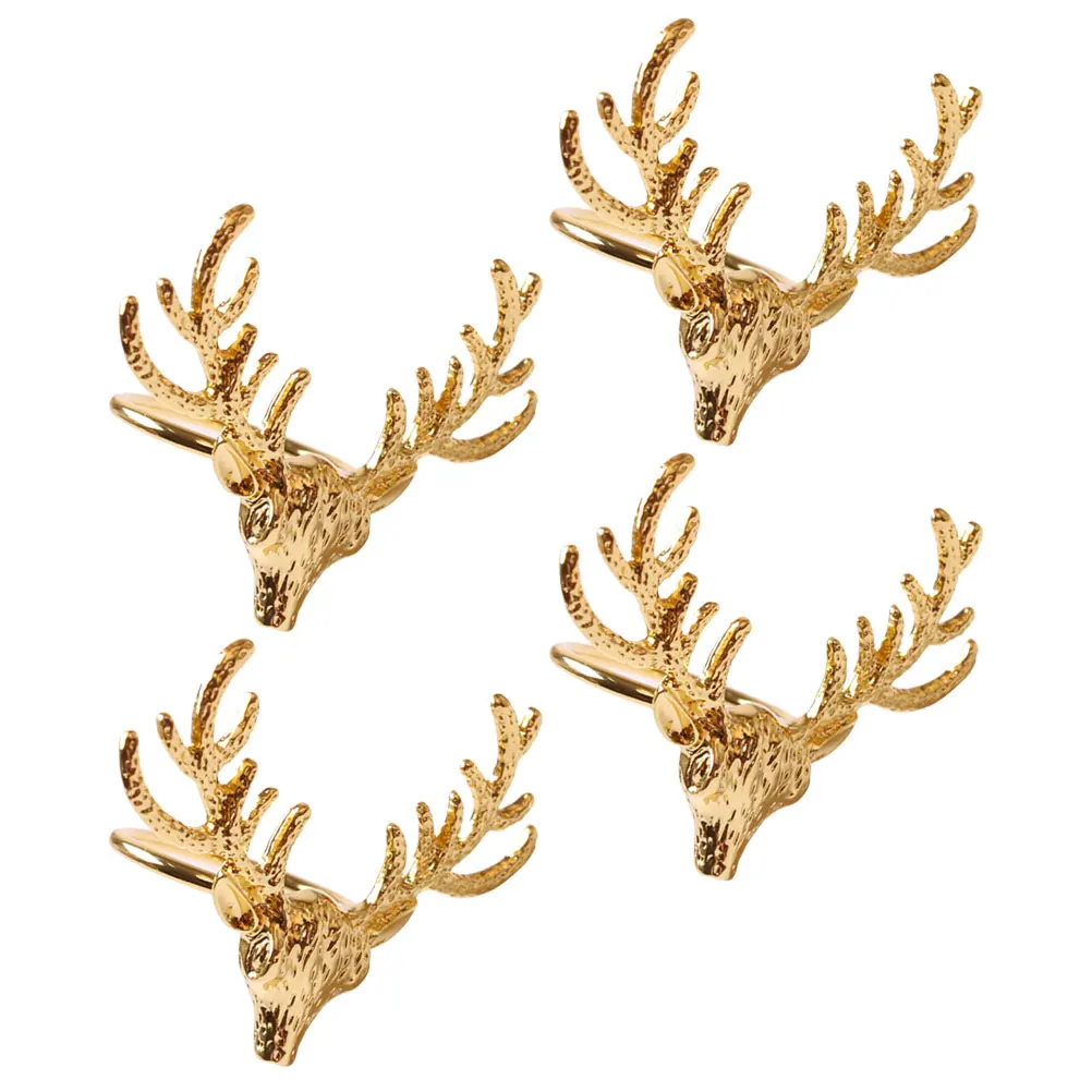 

4Pcs Elk Head Napkin Rings Metal Decorative Buckles Reusable Xmas Party Tableware Home Restaurant Kitchen