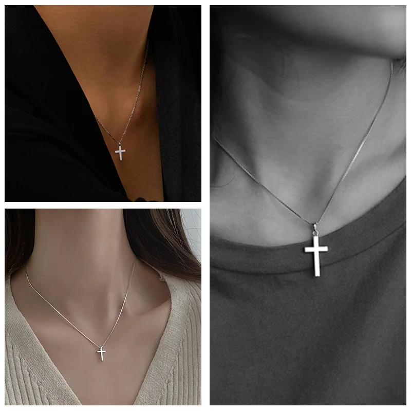 Vnox Simple Stainless Steel Cross Pendant Necklaces for Women, Prayer Religious Choker Collar Christian Gift Jewelry