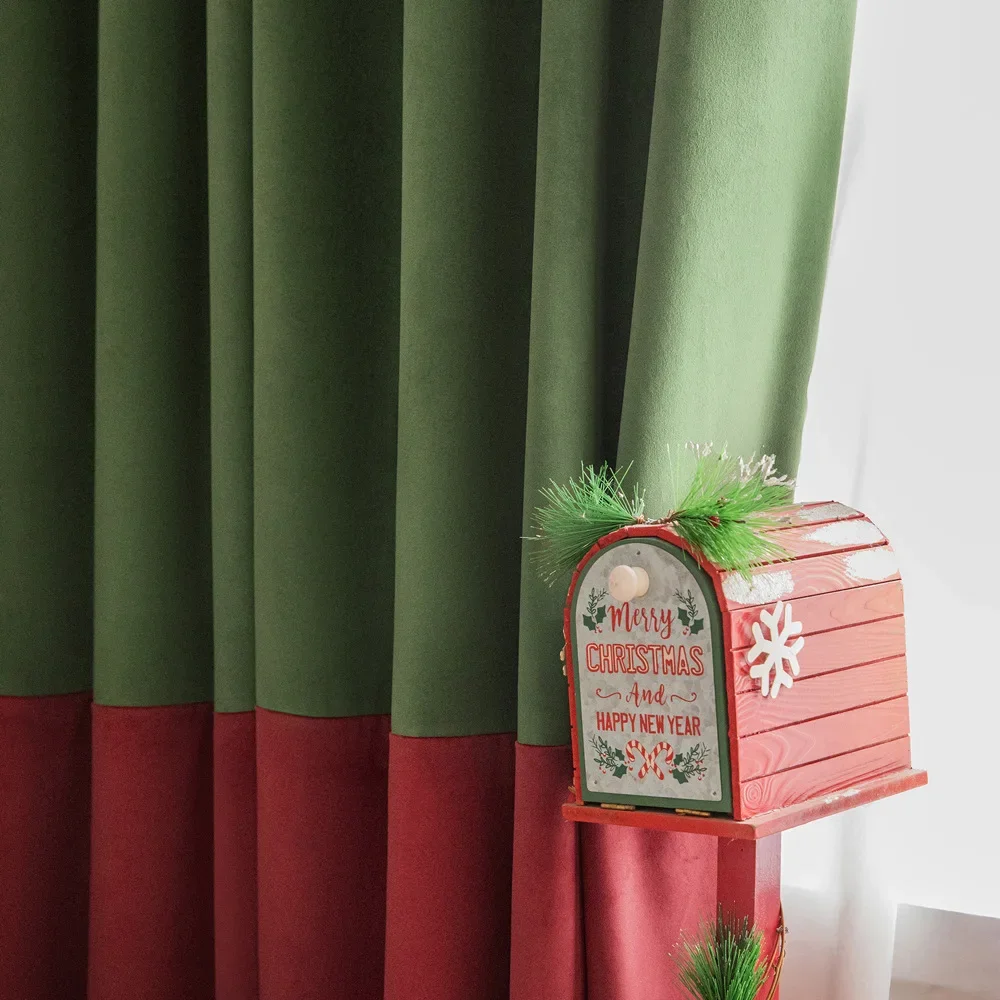 

New Christmas Velvet Curtains for Living Dining Room Bedroom Blackout Vintage Red and Green Patchwork Curtains Customize
