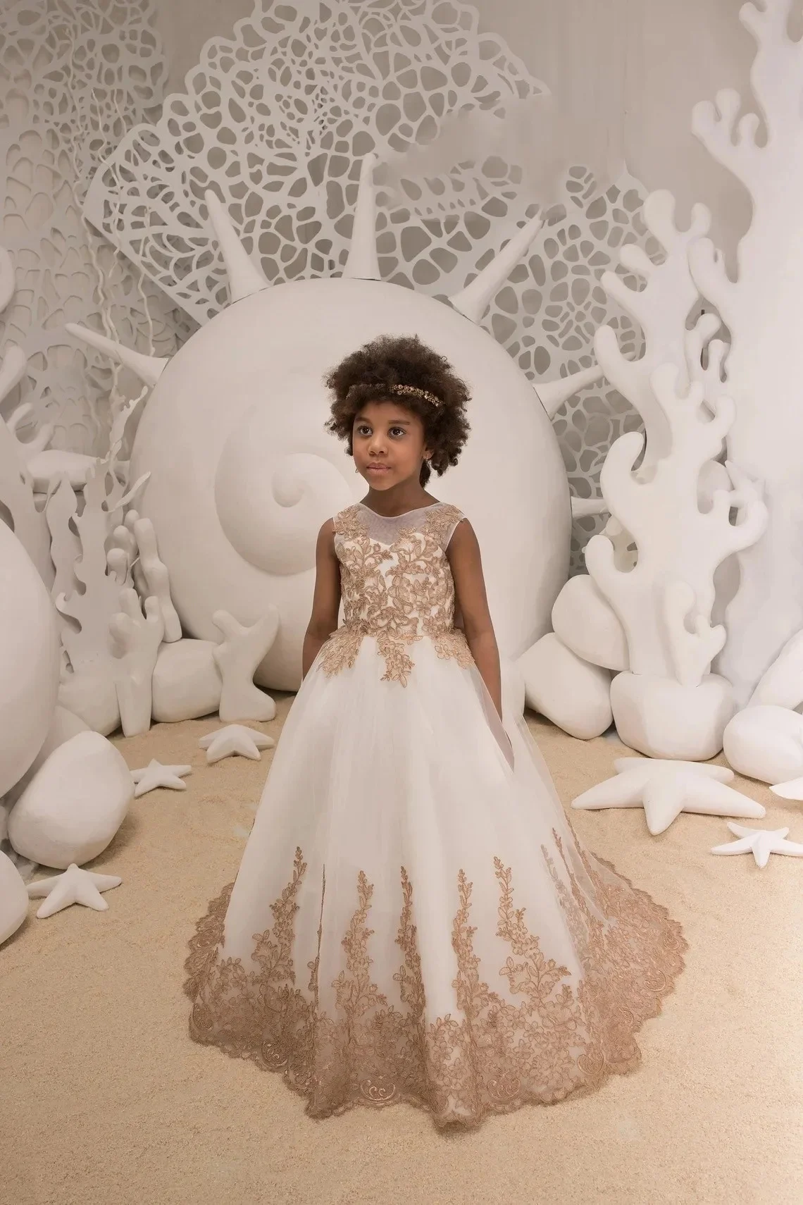 Vestido florido para casamento, tule, aplique inchado, sem mangas com arco, festa de aniversário infantil, princesa primeira comunhão, vestidos de baile