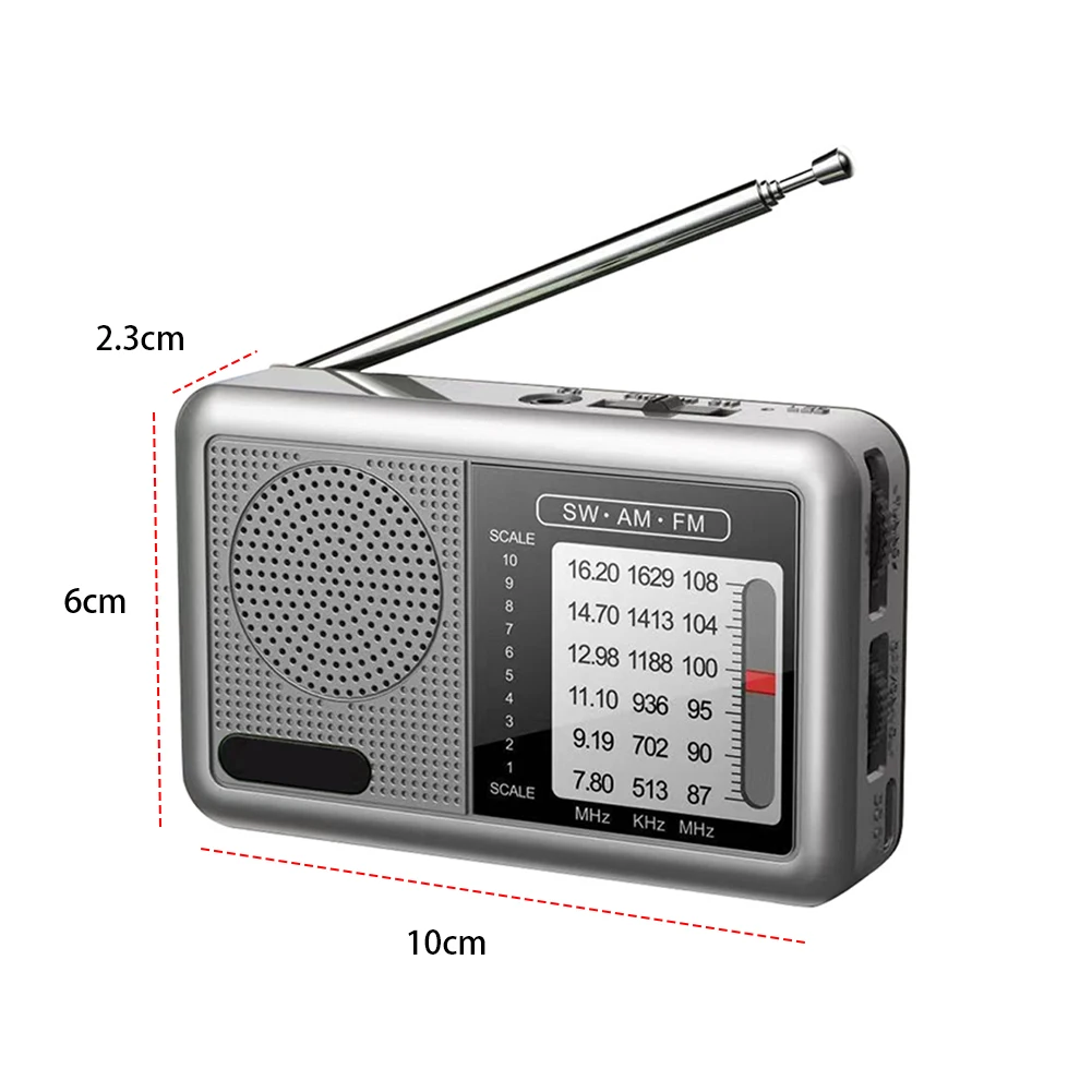 Полнодиапазонный приемник, радиовещательное радио с батарейным питанием и разъемом для наушников, DSP-радио, вращающаяся на 360 градусов антенна для внутреннего и наружного использования