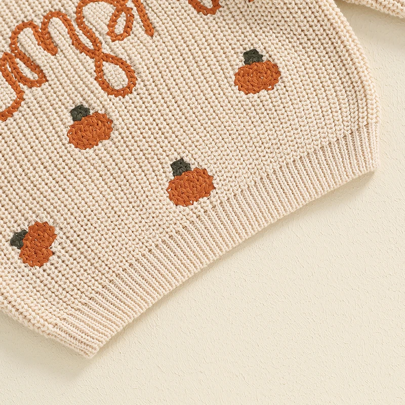 2024-05-24 Lioraitiin Baby Halloween Sweater Long Sleeve Round Neck Pumpkin Letter Embroidery Knit Pullovers Toddler Sweatshirts