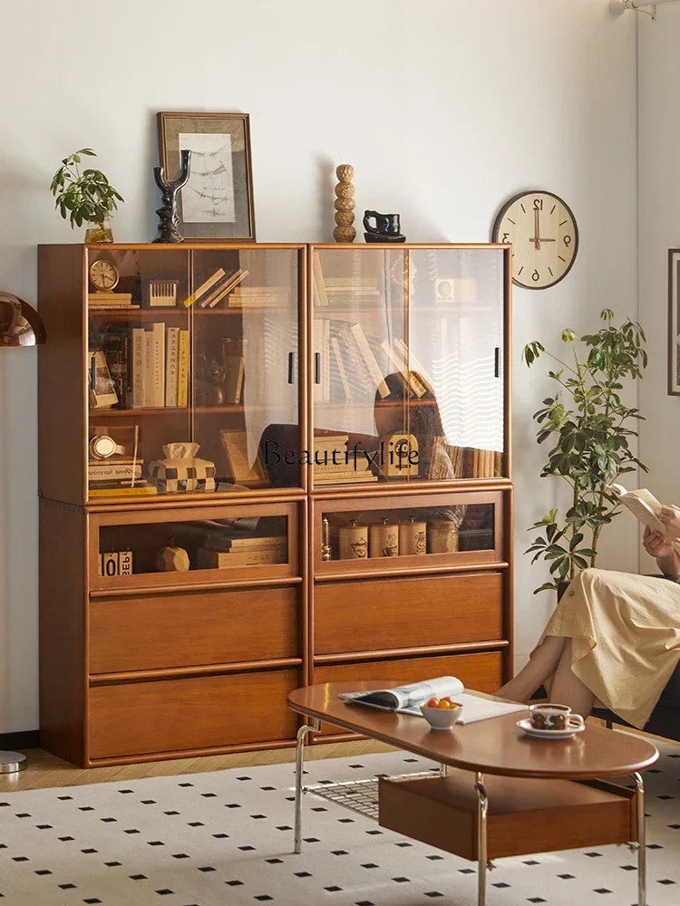 

3Medieval bookcase with glass door dining side living room retro solid wood furniture storage display cabinet