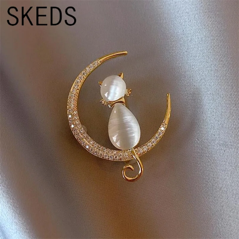 Elegant Rhinestone Fashion Cat Cute Brooch For Women Luxury Anti-glare Accessories Brooches Opal Clothing Wedding Party Pins