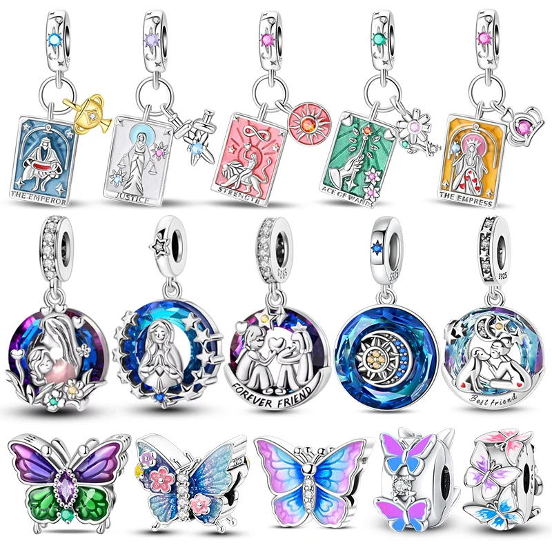 

925 Silver Star Moon Sun Couple Magic Tarot Charm Tree of Life Angel Star Beads Fit Original Bracelet DIY Birthday Jewelry Gift