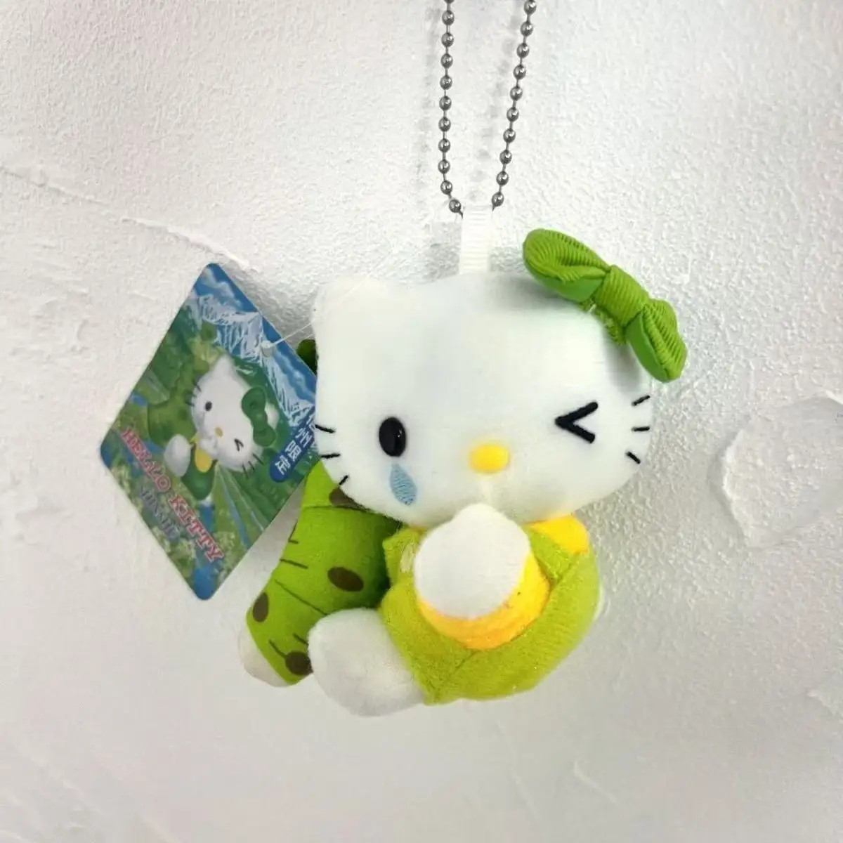 Sanrio Hello Kitty Cute Green Bow Tie A Drop Teardrop Plush Stuffed Toy Keychain Crossbody Bag Pendant Holiday Gifts for Friends view 4