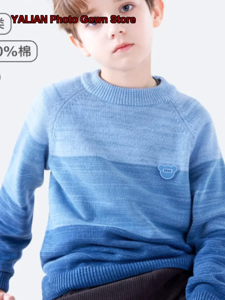 Boys Knit Sweater Kids Autumn Winter Thickened Wool Knit Base Layer Top Older Kids Stylish Winter