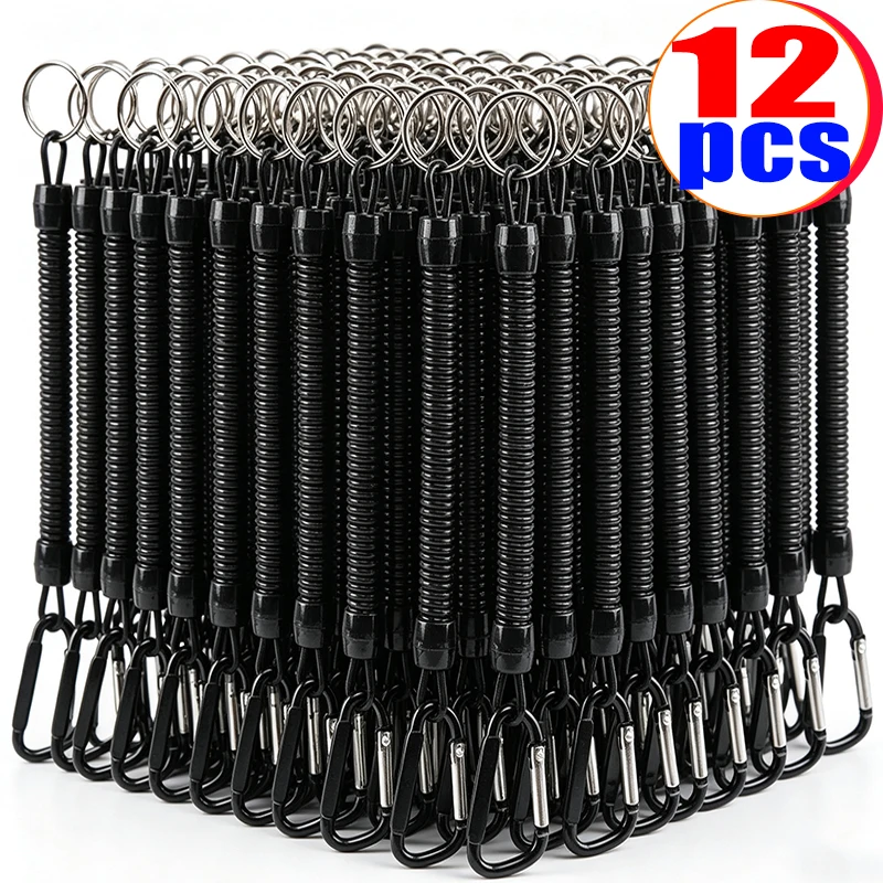 Retractable Coiled Spring Anti‑Lost Lanyard Keychain with Keyring Carabiner High Elastic Safety Tether for Fishing Pliers Tools