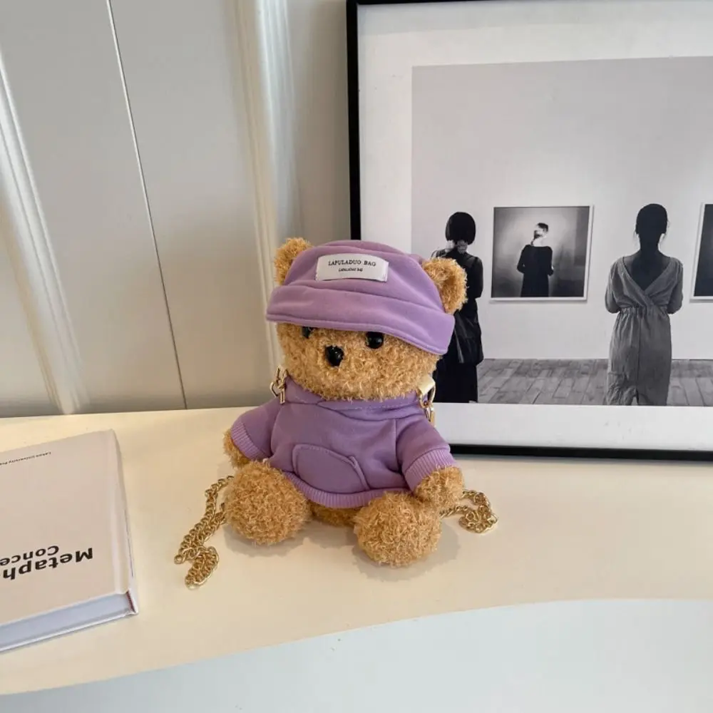 Mini Bear Shoulder Bag Kawaii Novelty Bear Crossbody Bag Synthetic Leather Cute Bear Fluffy Handbag Women