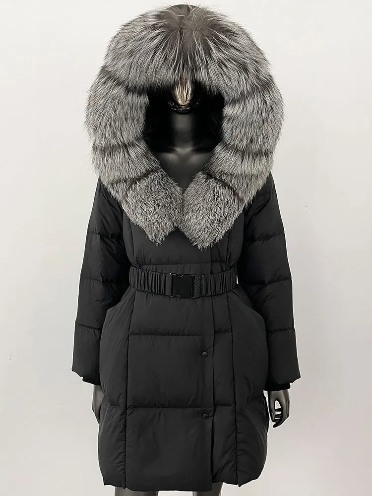 جديد إمرأة معطف الفرو الحقيقي الأبيض بطة أسفل معطف الشتاء مقنعين الكشمير المعتاد السيدات ملابس خارجية سترة فرو الثعلب الطبيعي #6