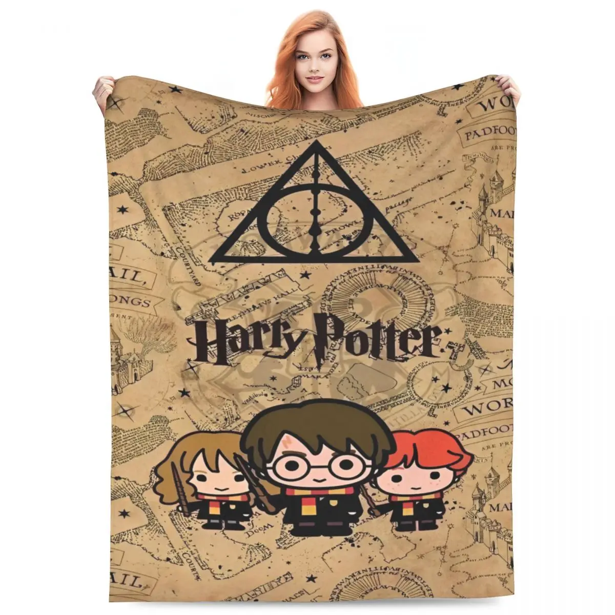 Harrys Potters Magic School Blanket Velvet Print Relax Ultra-Soft Throw Blanket for Sofa Travel Rug Piece