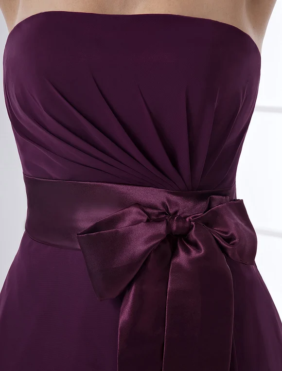 Customized Elegant Chiffon Sash Pleat Bow A-line Strapless Knee Length Dresses Bespoke Occasion Dresses Casual Simple Fashion