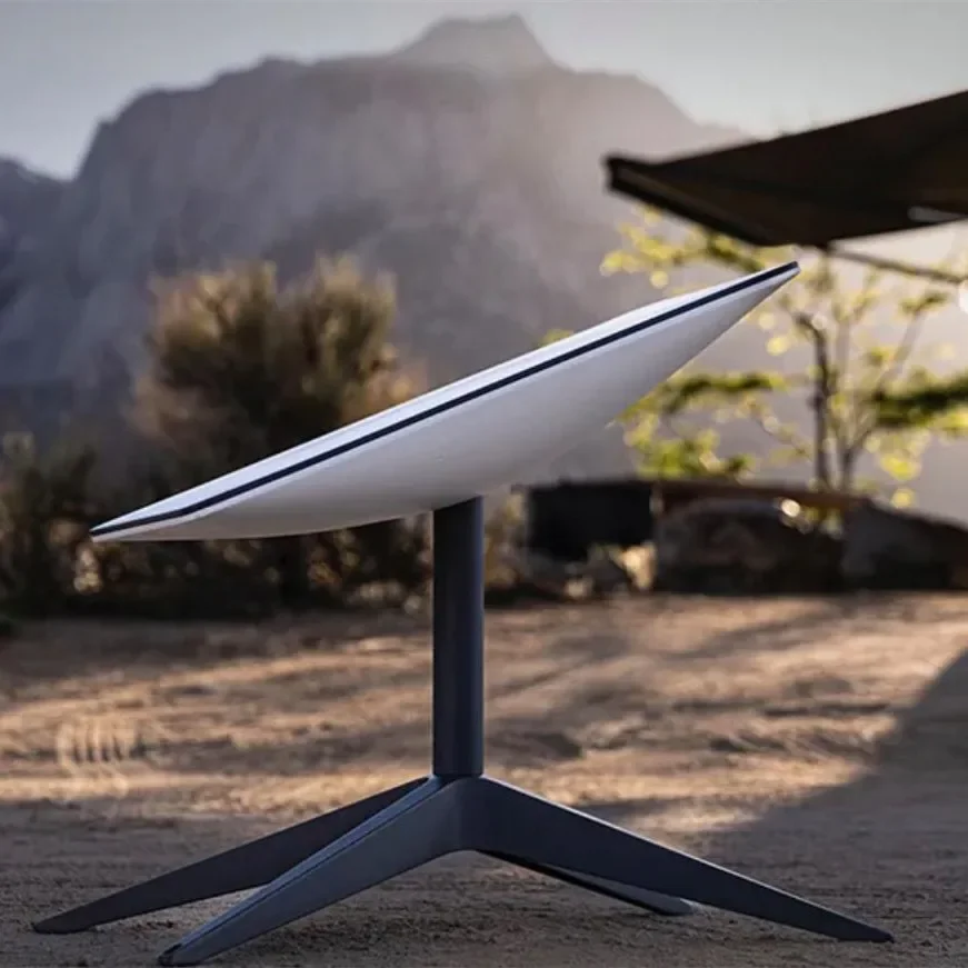 Wireless satellite communications starlink from US to Worldwide X with rectangular dish router and pipe adapter