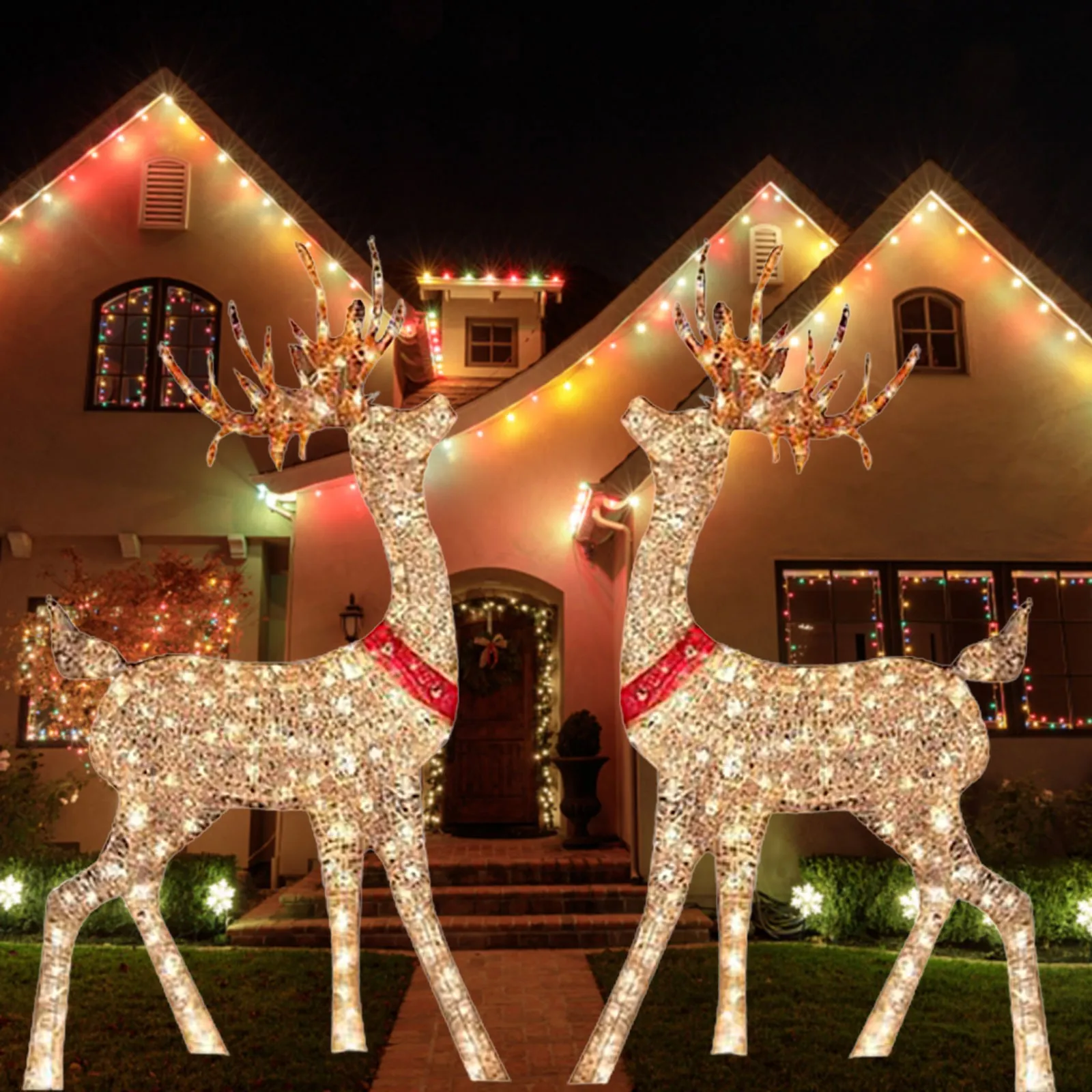 Christmas Outdoor Cute Deer Lighting ,lighted Christmas Deer Sleigh Outdoor Yard Decoration Winter Decoration For Front Yards