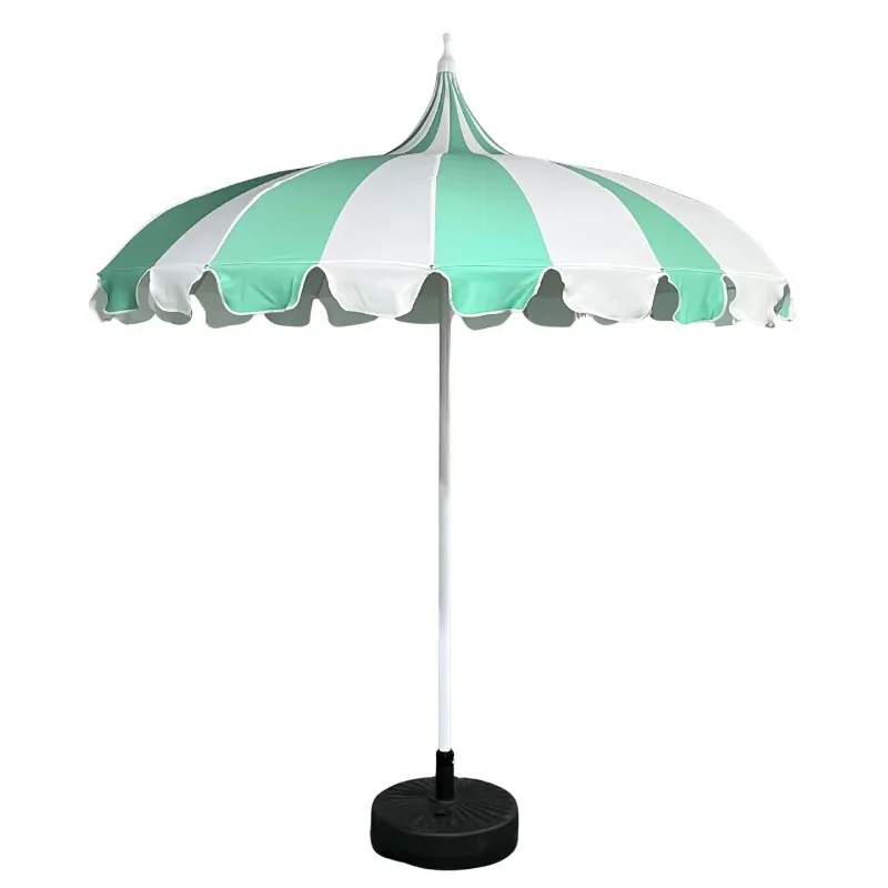 Factory Wholesale Custom Foldable Waterproof Pagoda Umbrella Beach Patio Parasol Wave Fringe Fiberglass Sunshade Hospital Hotel