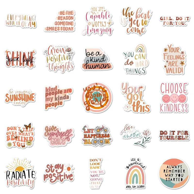 50pcs Cartoon Personality Inspirational English Creative Graffiti Decoration Stickers