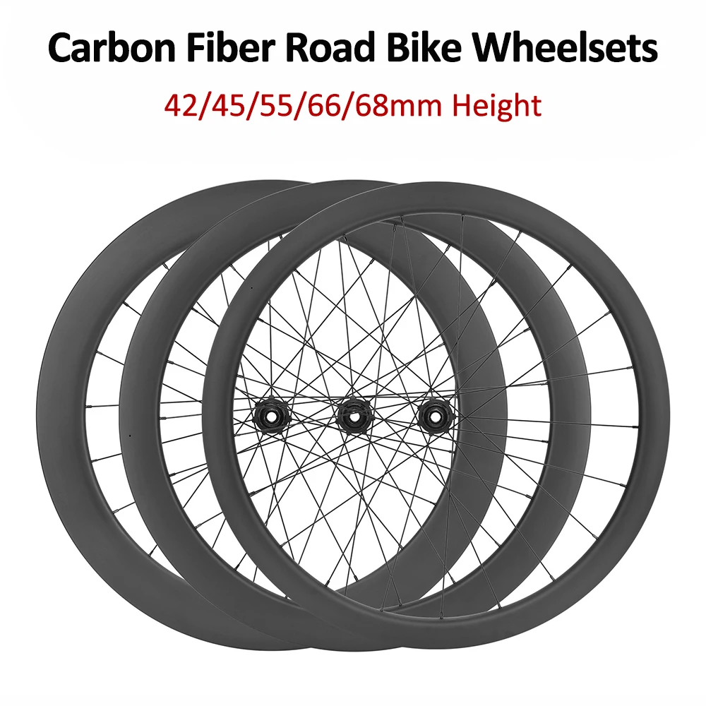 전체 탄소 섬유 림 스루 액슬 중앙 잠금 허브 레이싱 자전거 휠셋, 700C 로드 자전거 휠, 42mm, 45mm, 55mm, 65mm, 68mm, 21 홀, 28 인치