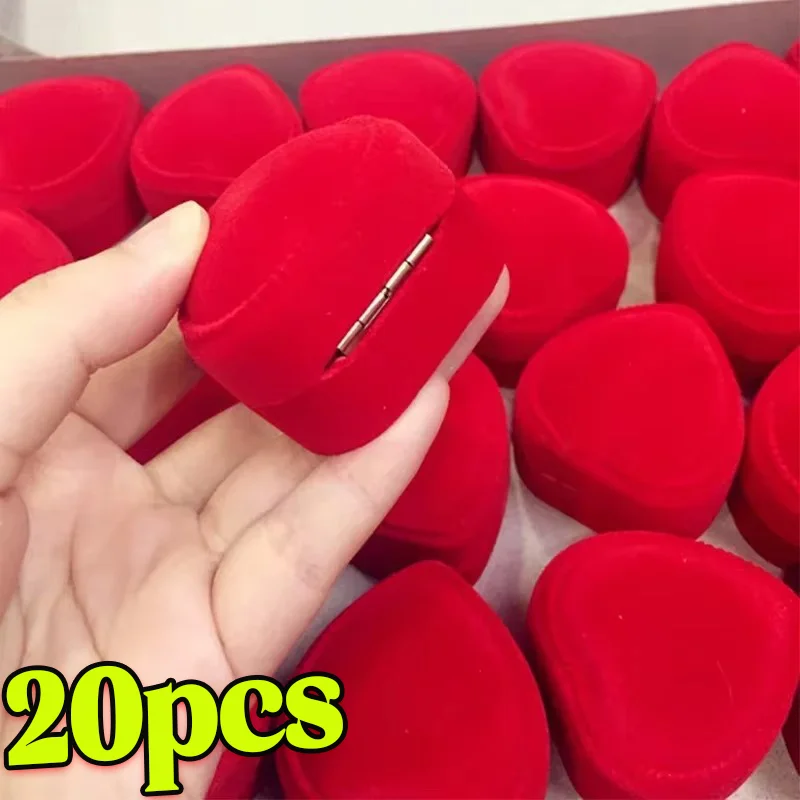 Flocking Red Heart Shape Ring Boxes Jewelry Earrings Display Cases Holder Gift Boxes Wedding Ring Boxes Counter Packaging Rings