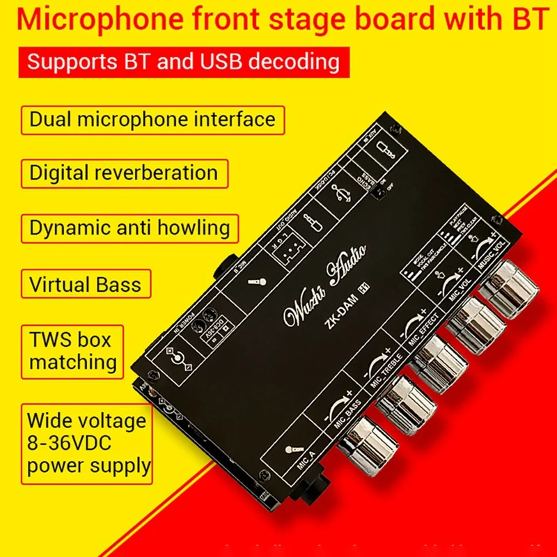 DAM H1 Karaoke Reverb Board USB Decode Board Front Effekt Mikrofon Singen mit Bluetooth USB Decode Board (B)