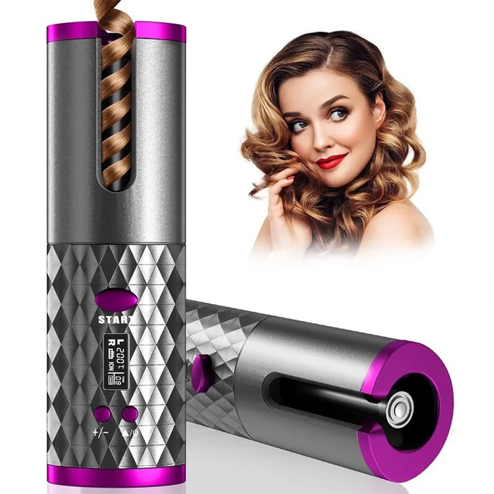 

Automatic Hair Curler 34W 5000mAh Battery LCD Digital Display Auto Hair Curler Wand 3 Temperatures Ceramic for Home for Travel