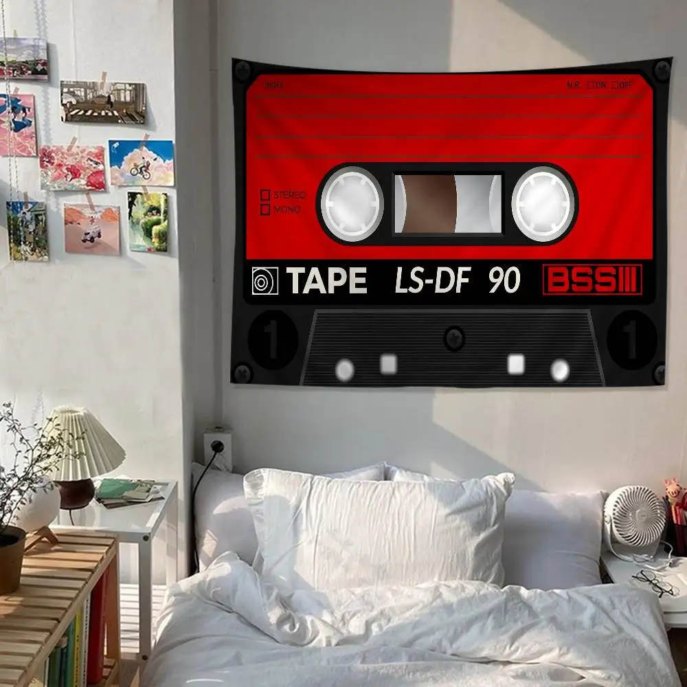 Retro Cassette Tape Anime Tapestry Hippie Flower Wall Carpets Dorm Decor Cheap Hippie Wall Hanging