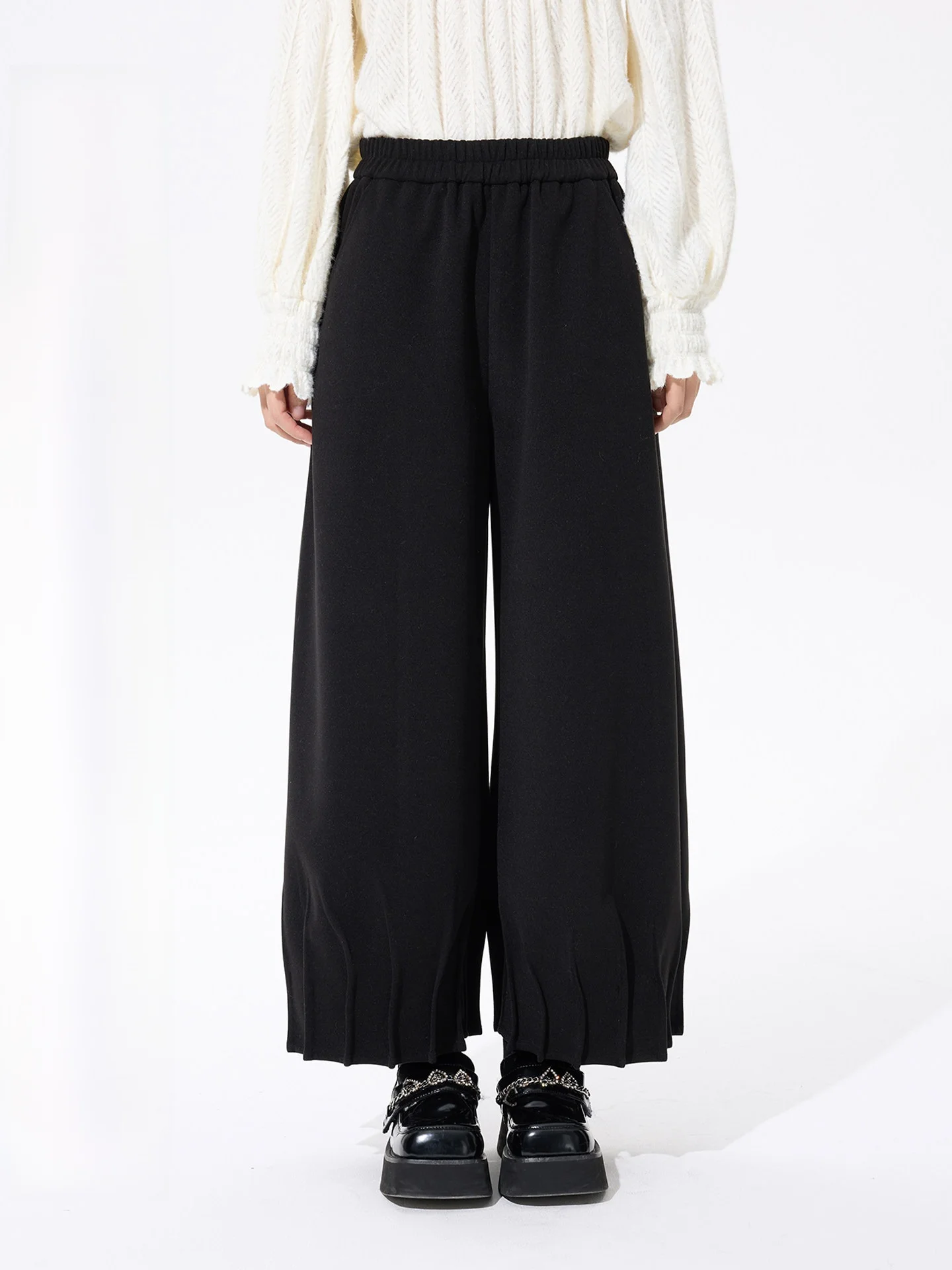 

Оригинальный дизайн: черные шерстяные повседневные брюки для женщин, с высокой талией, на резинке, фасон «фонарик», длинные, зимние, модные, от Cong Tailor