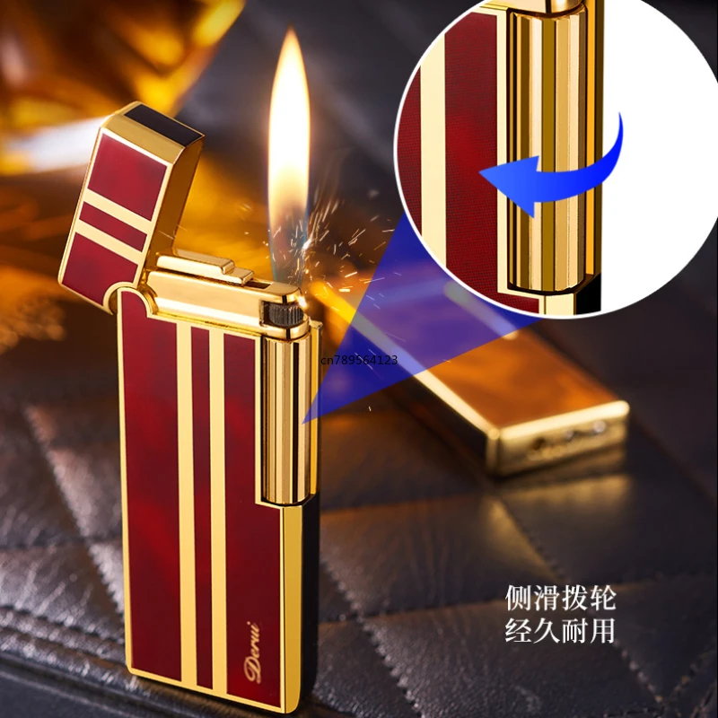 New Derui Metal Ultrathin Portable Inflatable Lighter Grinding Wheel Side Impact Men\'s Father\'s High end Gift SmokingAccessories