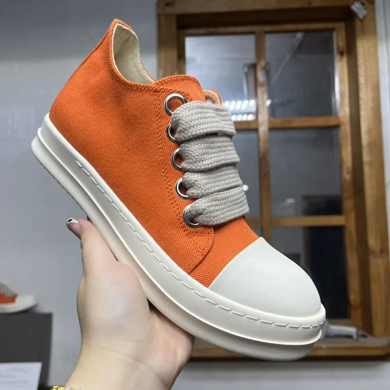 

Fashion Men's Casual Shoes Jumbo Shoelaces Orange Solid Shoes for Man Lace-up Man Sneaker Canvas Men's Sneakers