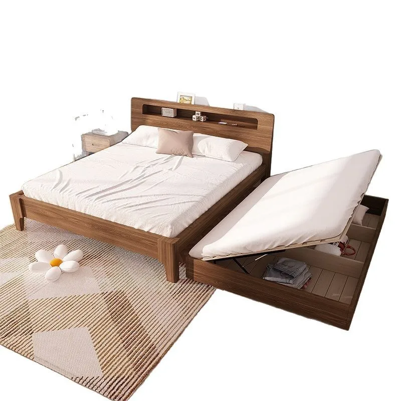 All solid wood double bed, small apartment beech upper and lower multi-functional storage bed, children's mother and child bed