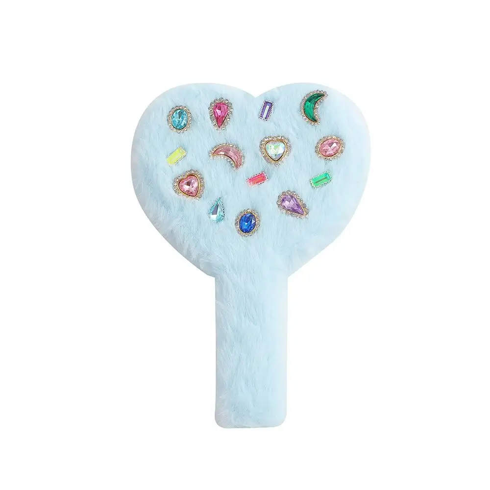 Miroir à main portable en forme de cœur pour filles, poignée en peluche coréenne, Compact, déterminer, mignon, cosmétique