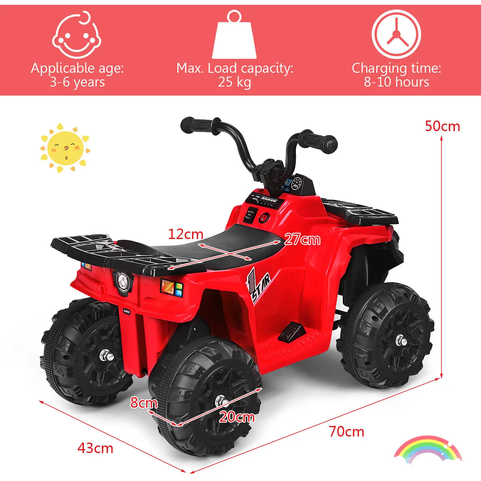 DORTALA Kids All Terrain Electric Quad Bike Children 6V Battery Ride On Motor Quad