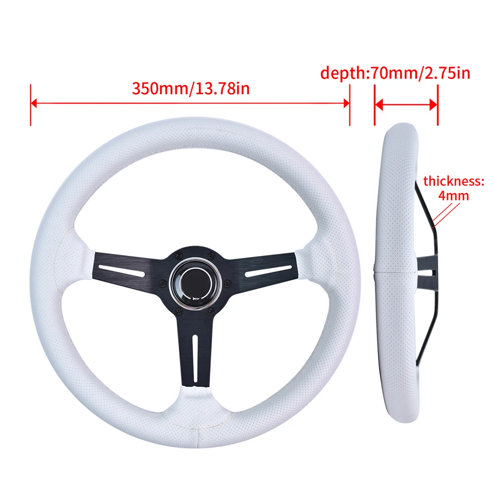 JDM 3 Spokes White Microfiber Perforated Leather Steering Wheel PCD 70MM Deep Concave Sport Steering Wheel for Racing Game