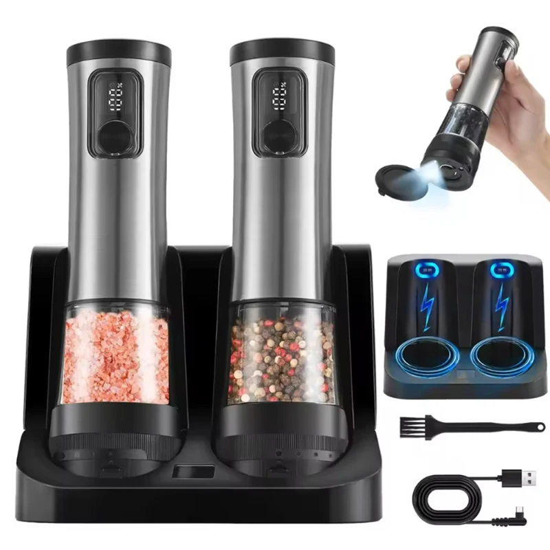usb-rechargeable-electric-salt-and-pepper-grinder-set-stainless-steel-adjustable-coarseness-spice-mill-with-stand-for-kitchen