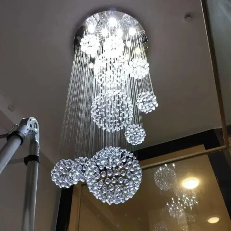 Modern Crystal Ceiling Chandelier High Spiral Large Raindrop Flush Mount Fixture Lamps Living Room Hall Led Lights Decoration