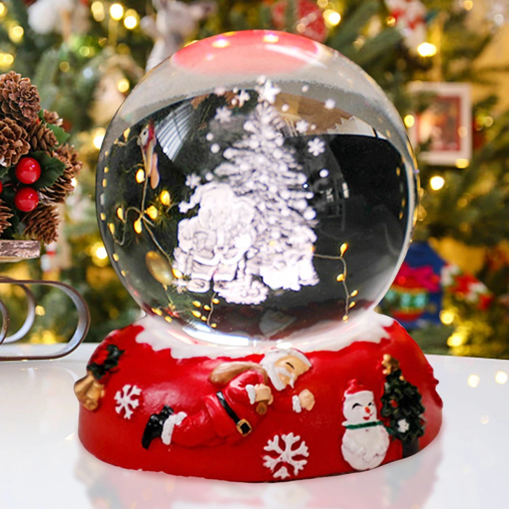 Boule de Clip 3D avec Base en Bois de Noël, Père Noël, Lampe, Cerf, pour la Décoration de la Maison et de la Chambre, 6cm