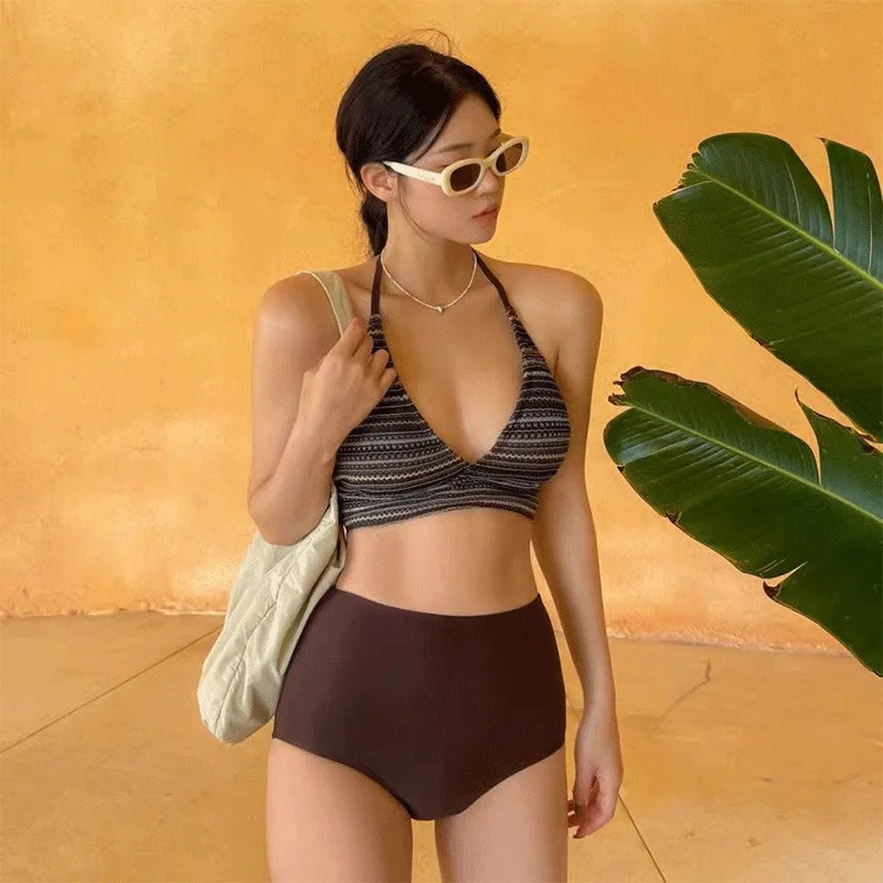 

High Waist Bikini Women's Sexy Stripe Ethnic Sle Separate Thermal Beach Vaion Swimwear Cover up Small Chest V Ne