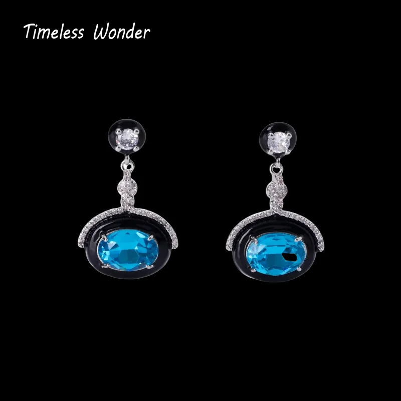 

Timeless Wonder Fancy Zircon Enamel Geo Stud Earrings for Women Designer Jewelry Sweet Gift Rare Top Classy Simple Neat 3346