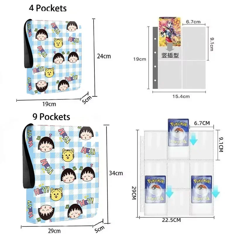 400/900pcs Chibi Maruko Chan Card Album Book Folder 4/9 Card Slots Collections Zipper Double Pocket Zipper Card Binder Holder