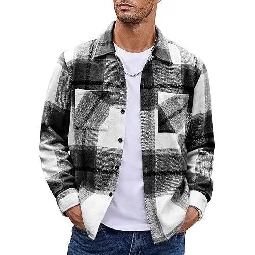 

Men's Long Sleeve Button down Shirt Linen Material American Style Daily Wear Resistant to Deformation Plaid Pattern