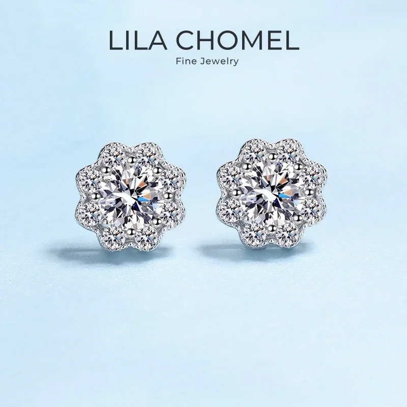 

Girl Friend Valentine's Day 18K White Gold Sunflower Earrings Birthday Gift 1CT Moissanite Diamond Women PT950 Wedding Jewelry